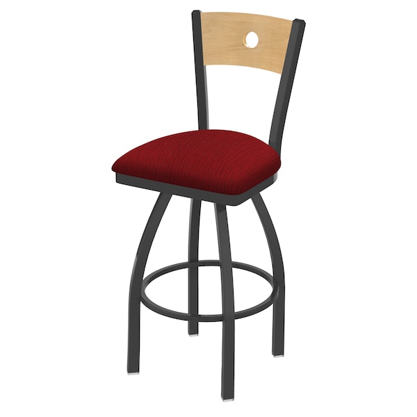 25" Swivel Counter Stool, Pewter Finish, Nat Back, Graph Ruby Seat